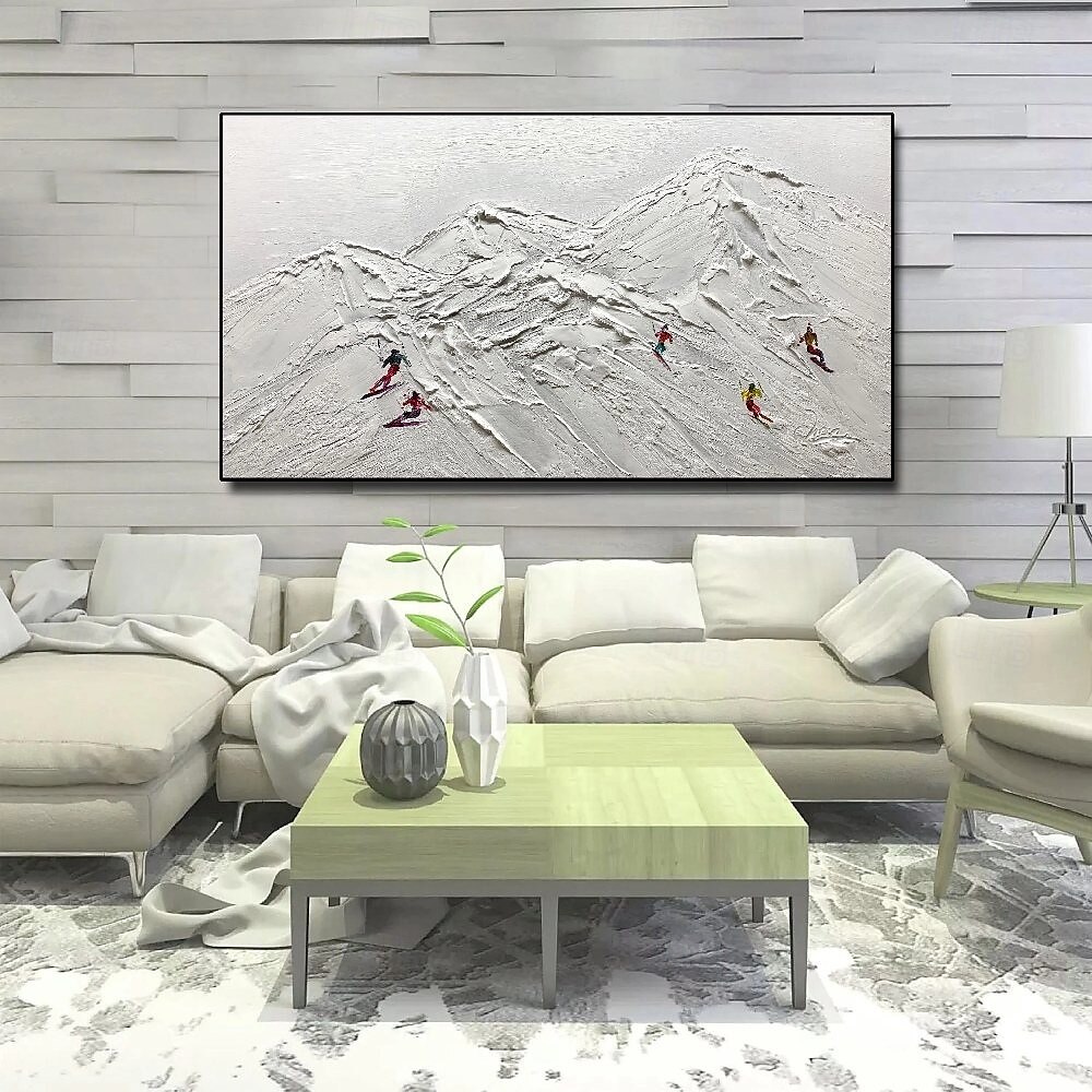 großes handgemachtes abstraktes Leinwandbild handgemaltes Ski-Schnee-abstraktes Gemälde nordisches abstraktes Ski-Gemälde für Wohnzimmer abstraktes Gemälde Boho abstraktes Wandbild 2025 - $125.99 –P3