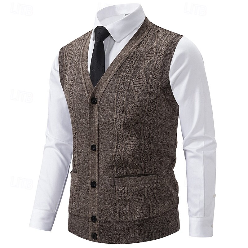 Men's Sweater Vest Dress Sweater Vest Knitwear Cardigan Vest Ribbed Knit Regular Pocket Plaid / Striped / Chevron / Round V Neck Fashion Classic Daily Wear Date Clothing Apparel Fall & Winter Black 2025 - $21.99 –P3