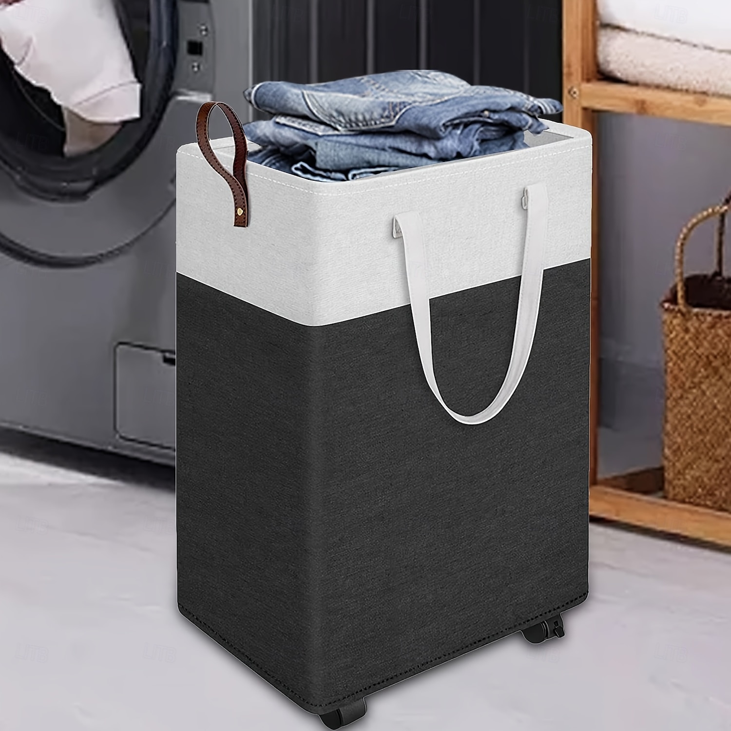 2025年 大容量ランドリーバスケット、75l/90l、スタイリッシュなブラック、2つの長いハンドルと1つのサイドキャリーハンドル、折りたたみ式収納ボックス、防水汚れた衣類バスケット、バスルーム、寝室、寮、RVに最適  コレクション – $16.99 –P3