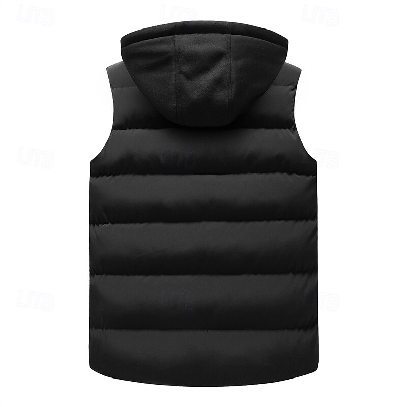 Herr Pufferväst Hoodie väst Quiltad väst Dagligen Datum Semester Mode Ledigt Höst vinter Ficka Polyester Håller värmen Bekväm Ensfärgat Dragkedja Huva Normal Svart Armégrön Grå Väst 2026 - $39.99 –P2