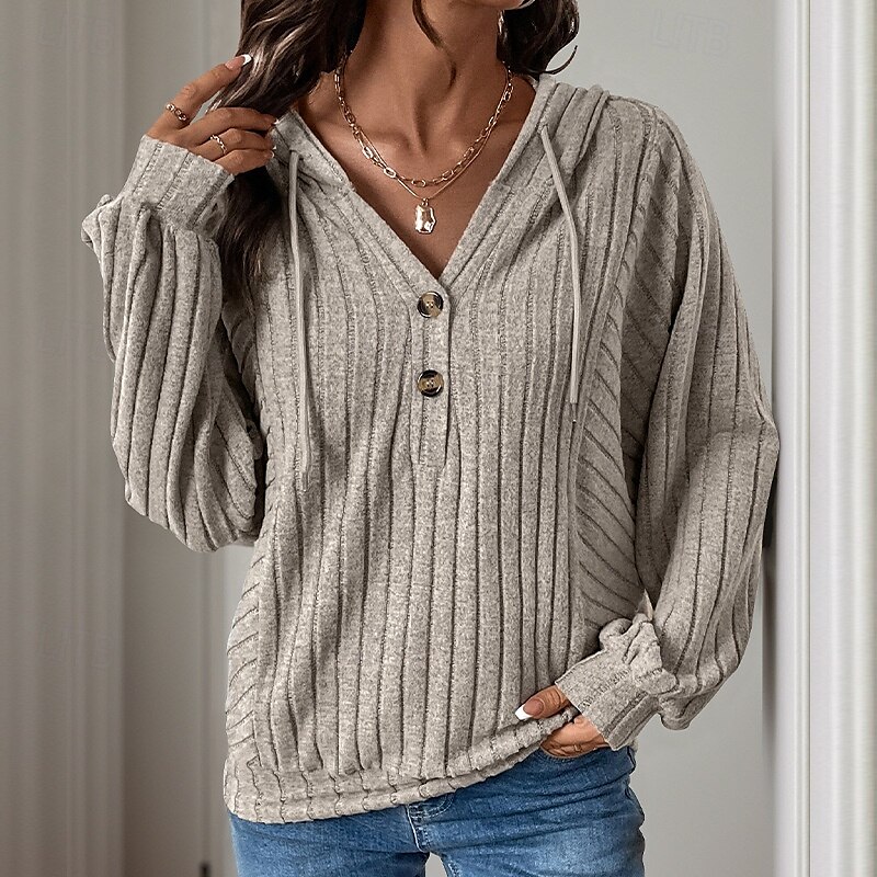 moletom feminino com capuz moletom casual simples rua diário moletom com capuz botões manga longa cáqui outono inverno de 2025 por $38.99 –P3