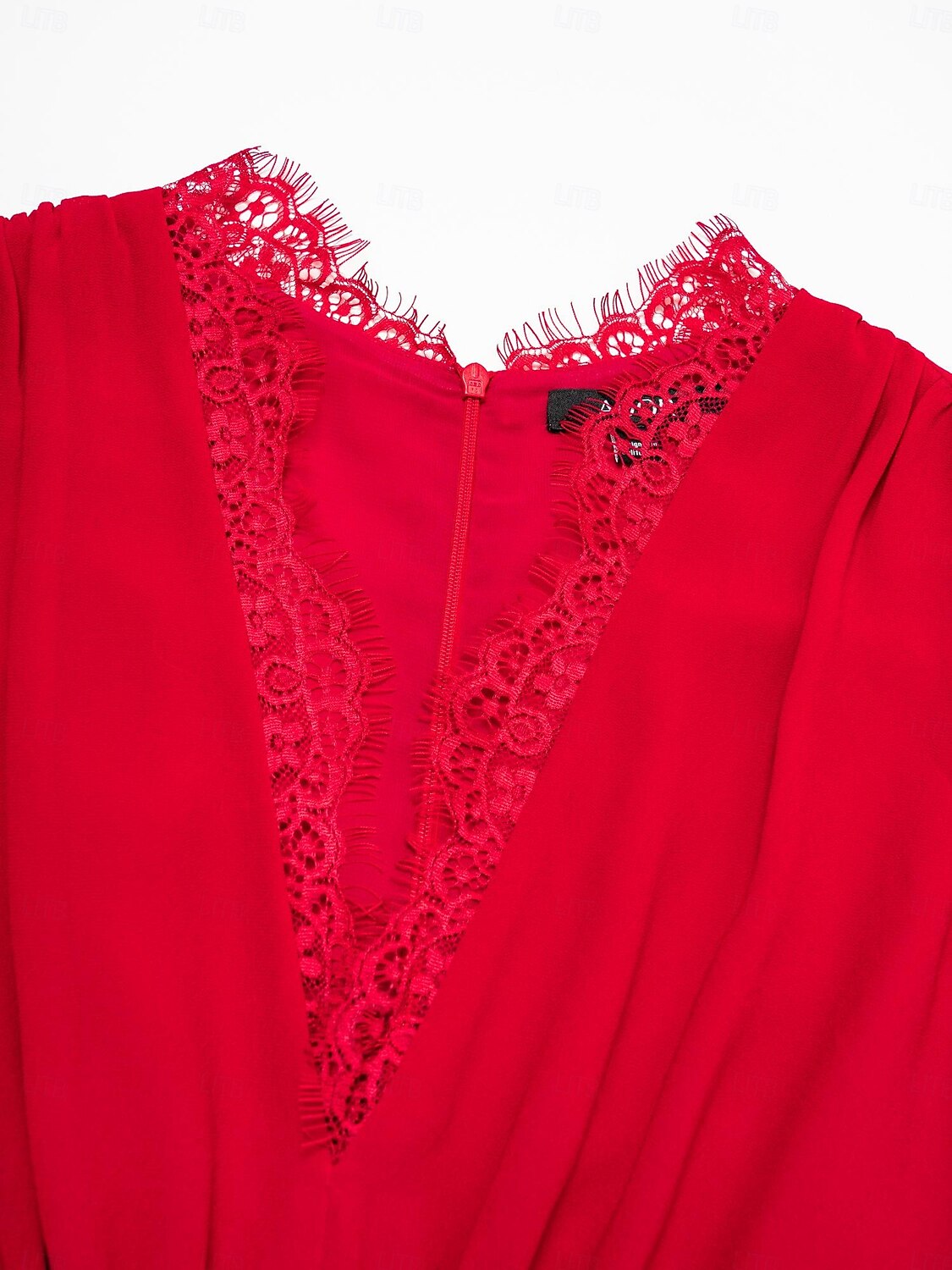 abito lungo da festa in chiffon rosso e pizzo con scollo a V del 2025 a $178.99 –P9