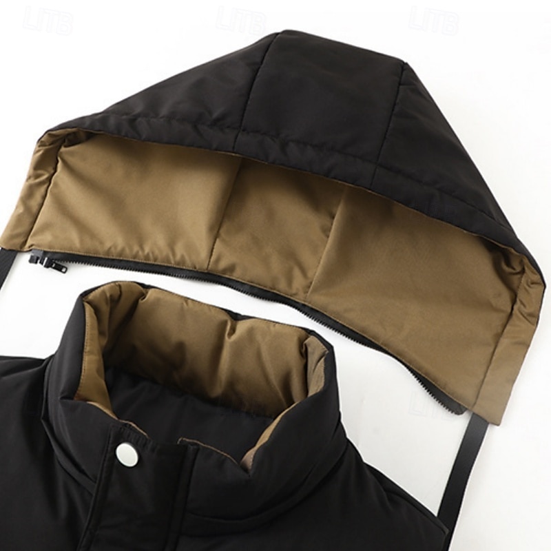 Men's Puffer Vest Hoodie Vest Quilted Vest Daily Wear Vacation Going out Fashion Basic Spring & Fall Zipper Multi Pocket Polyester Comfortable Plain Hidden Stand Collar Regular Fit Black White Brown 2025 - $44.99 –P4