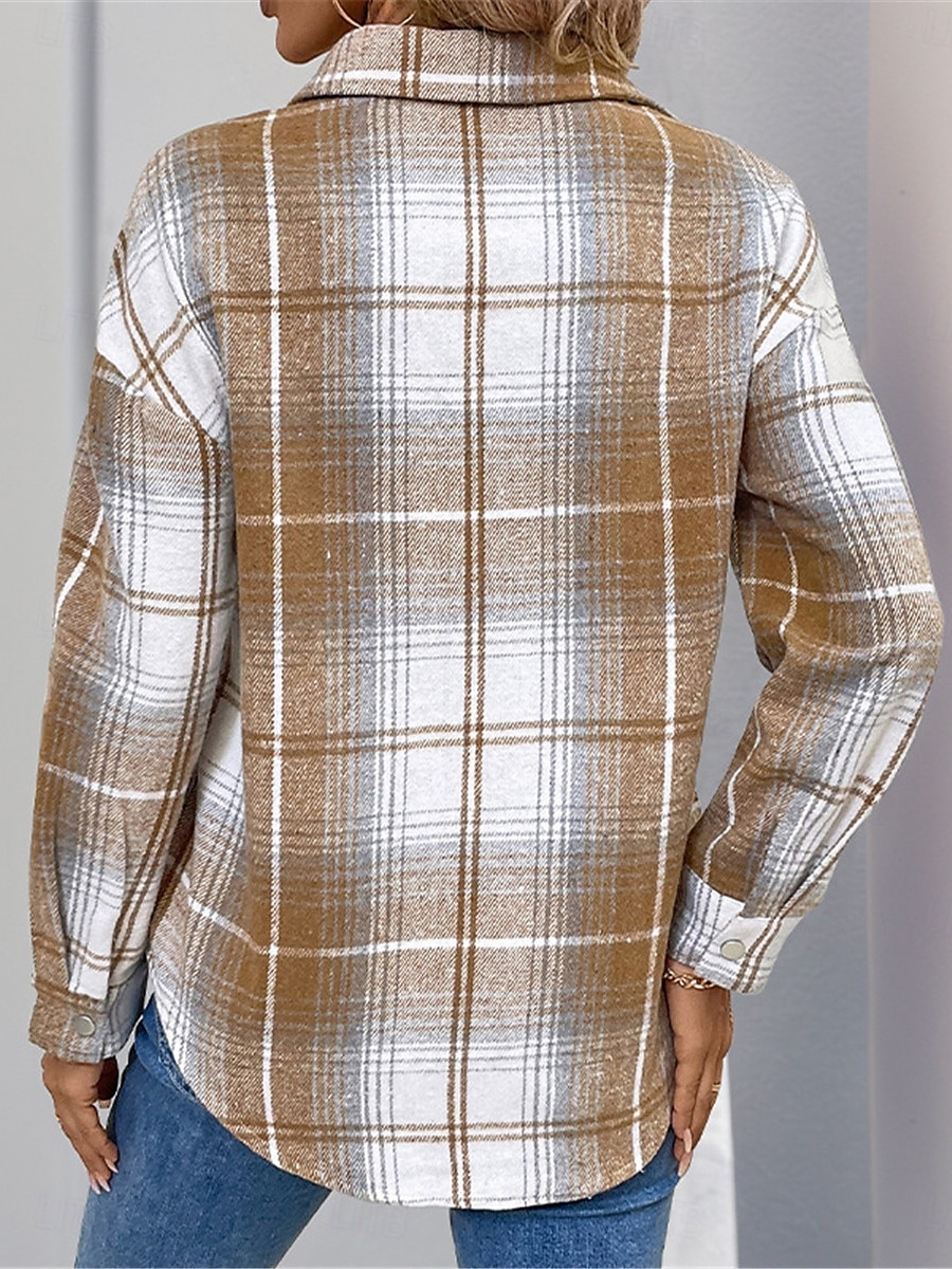 Damen Hemd Bluse Plaid Basic Brautkleider schlicht Langarm Hemdkragen Normale Oberteile Täglich Zip Bedruckt Khaki Herbst Winter 2025 - $32.99 –P2