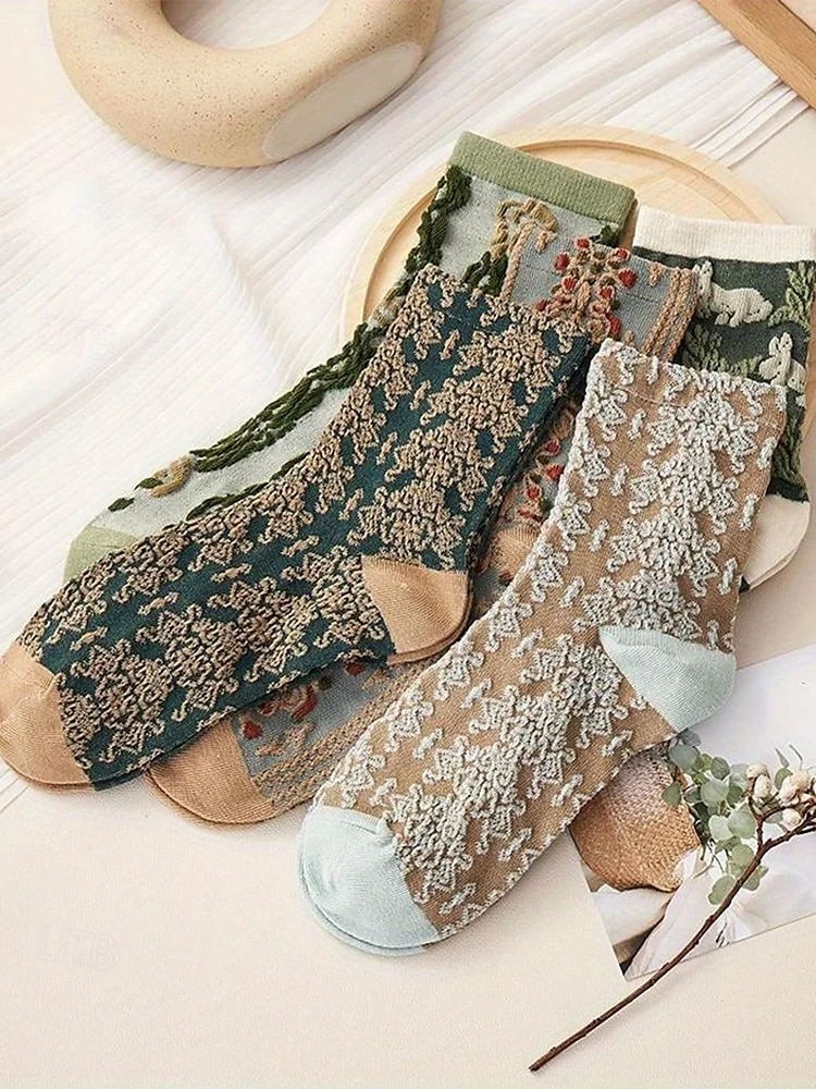 șosete vintage de damă cu broderie florală – design retro elegant, ideal pentru purtarea de zi cu zi 2025 - $14.99 –P4