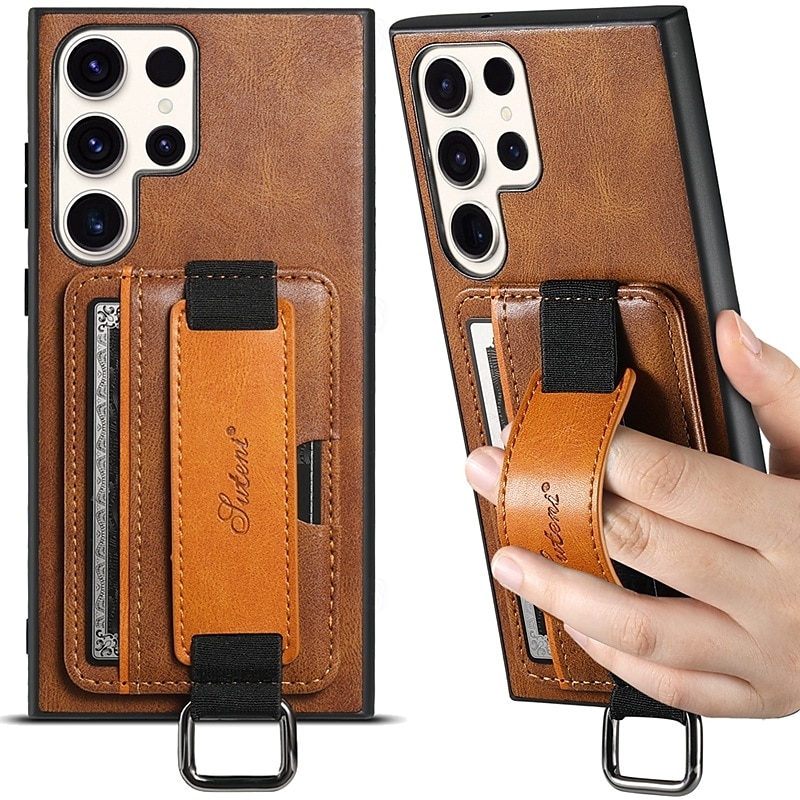 telefon Carcasă Pro S24 S24 Ultra Plus S23 Ultra Plus S23 S22 S22 Plus Ultra S25 Ultra Zadní kryt se stojánkem s poutkem na zápěstí Slot pro kartu Retro TPU PC PU kůže 2025 - $19.99 –P4