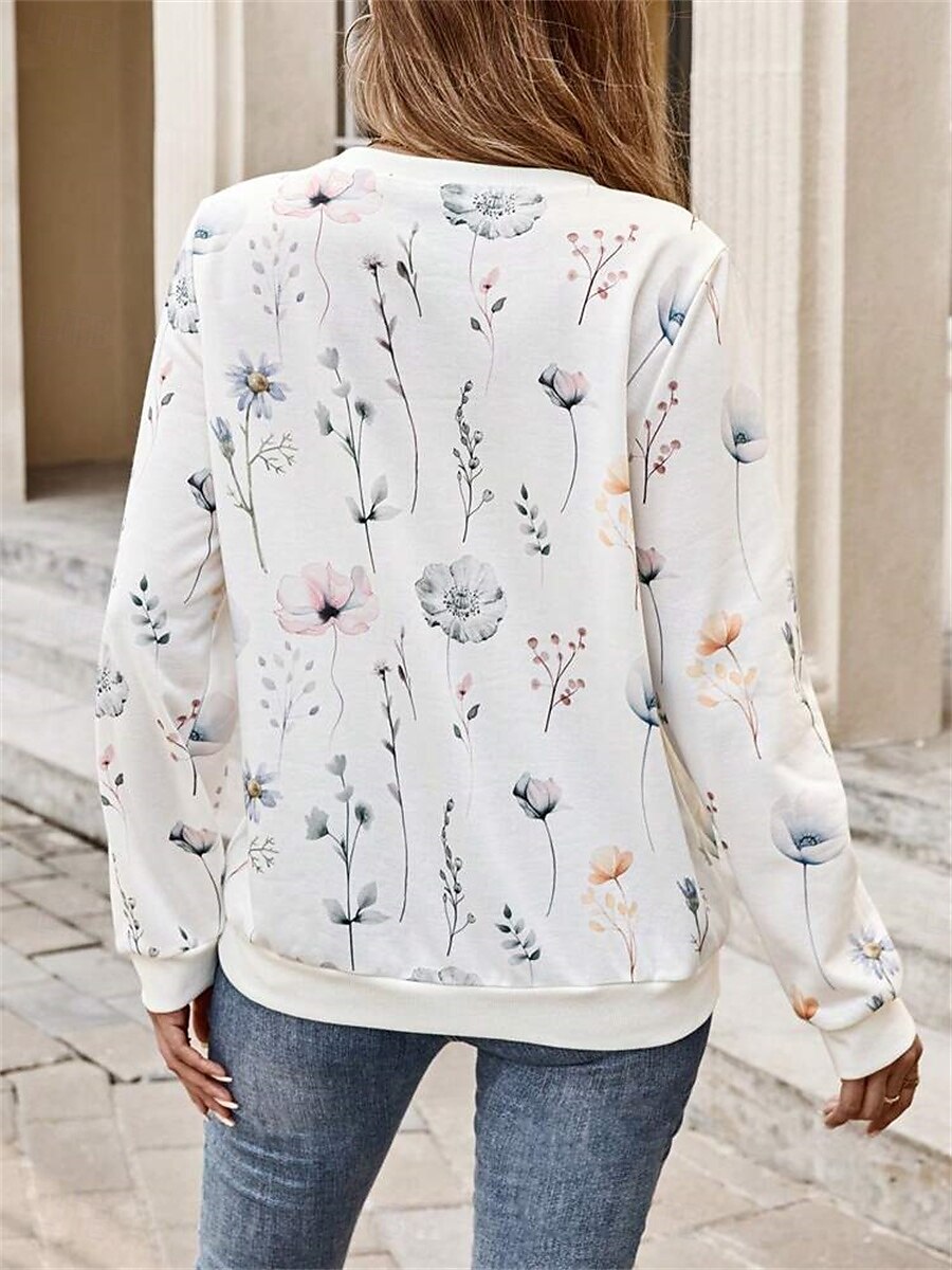 Sudadera de mujer con estampado floral para uso diario, con cremallera, informal, cuello redondo, manga larga, microelástica, otoño e invierno, cómoda, transpirable, tejido suave 2025 - $27.99 –P2