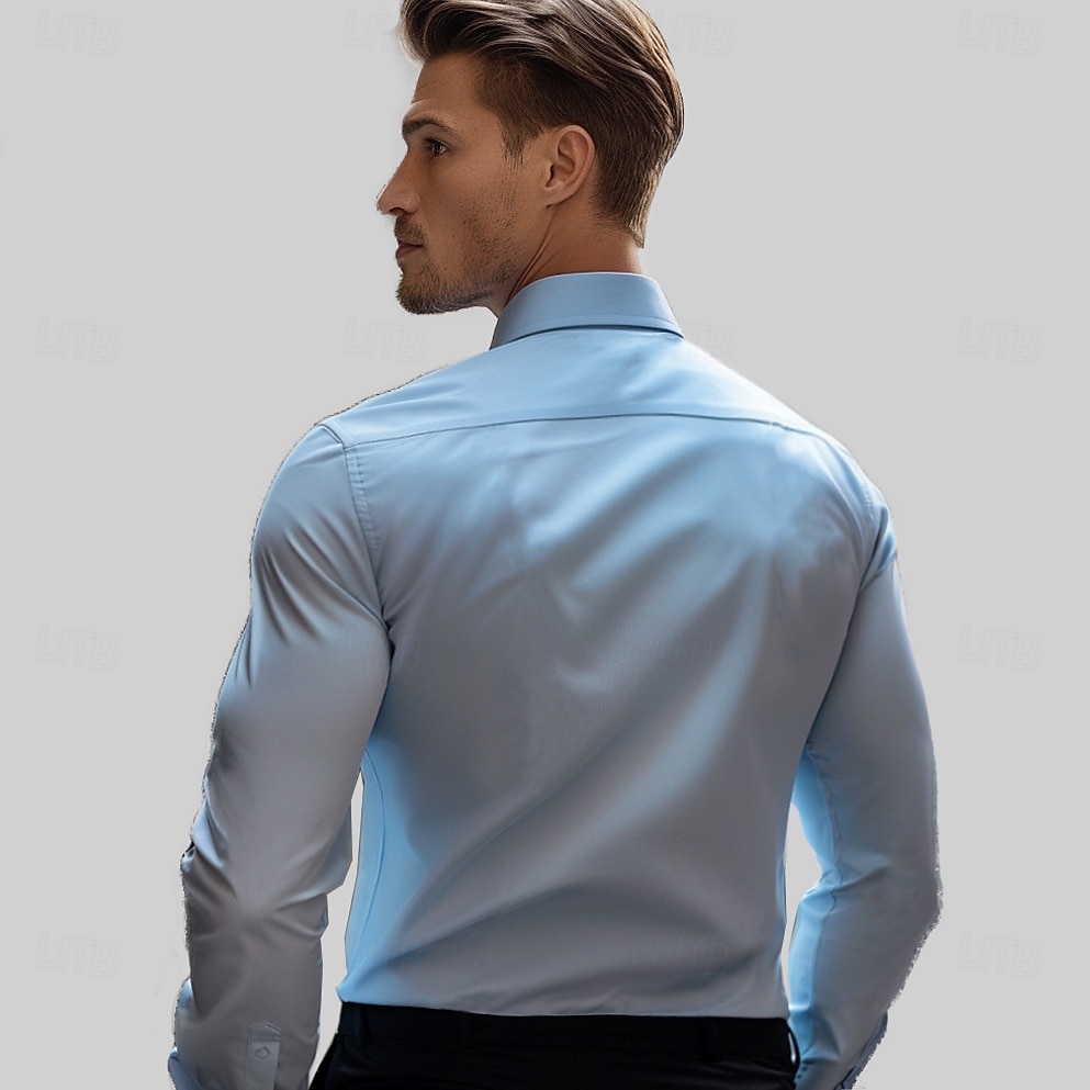 Herren Kleidhemd Knopfhemd Einfarbig Schule Formell Hellblau Langarm Umlegekragen Ganzjahres Bekleidung 2025 - $21.99 –P2