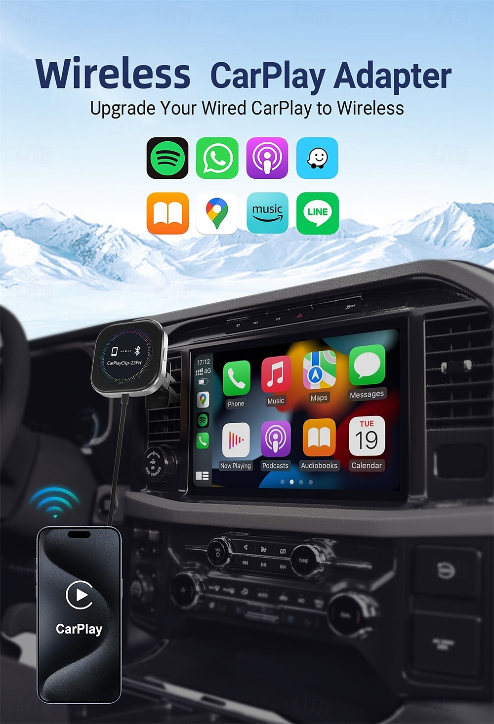 ottocast draadloze carplay-adapter met display en aanpasbaar scherm bedraad naar draadloze carplay-dongle plug & play automatische carplay-adapter 2025 - $81.99 -P1
