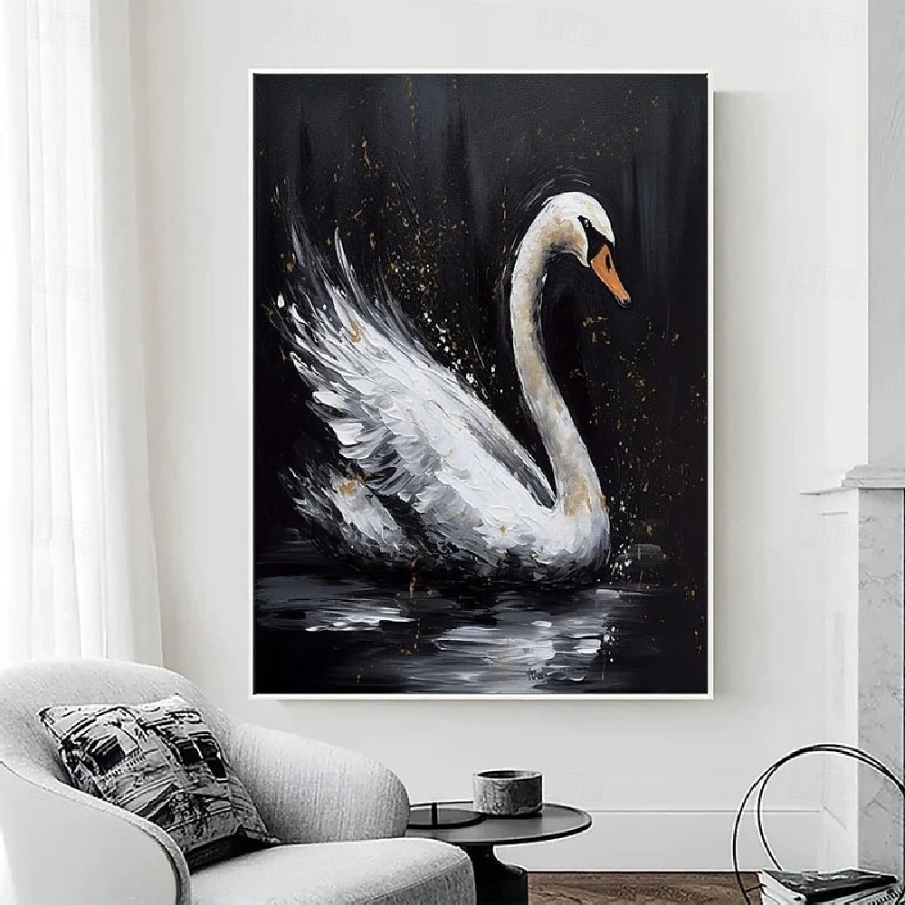 peinture à l'huile animale abstraite faite à la main peintures de cygne blanc sur toile peinture acrylique richement texturée faite à la main art mural moderne œuvre d'art peinte à la main pour de 2025 ? $116.99 –P6