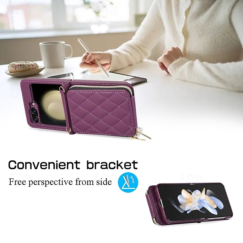 Phone Case For Z Flip 6 Z Flip 5 Z Flip 4 Z Flip 3 Back Cover with Stand Holder Zipper Card Slot Retro TPU PU Leather 2025 - $26.99 –P9