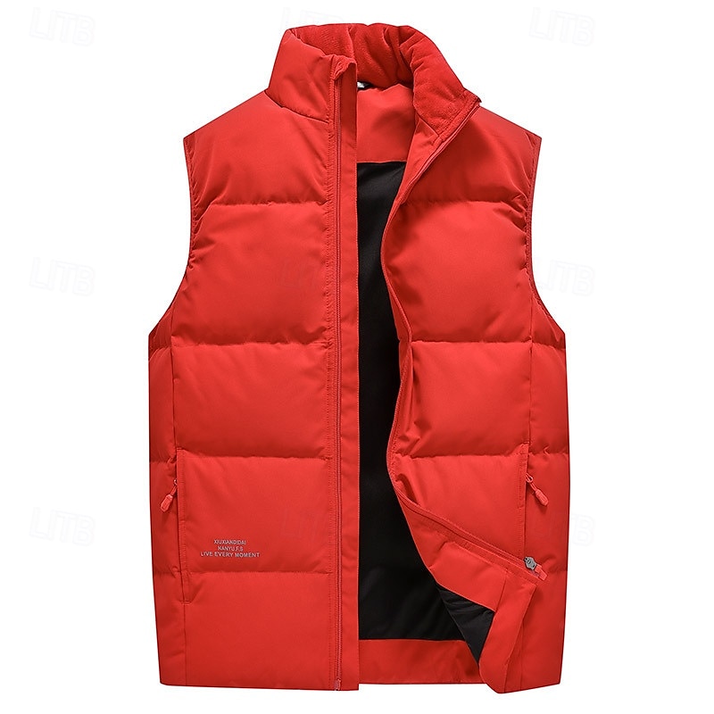 Homme Gilet en duvet Quotidien Occasionnel Printemps & Automne Avec Poches Polyester Confortable Couleur Unie Fermeture éclair Col montant Noir Rose Claire Rouge Violet Gilet de 2025 ? $66.99 –P9