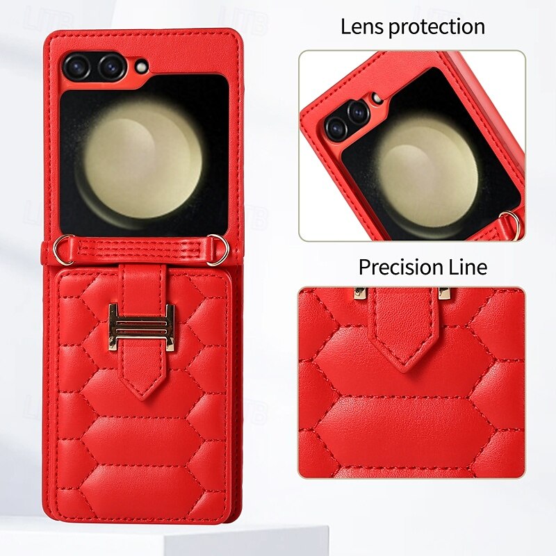 Phone Case For Z Flip 5 Z Flip 4 Z Flip 3 Back Cover with Stand Holder with Lanyard with Wrist Strap Retro TPU PU Leather 2025 - $23.99 –P2