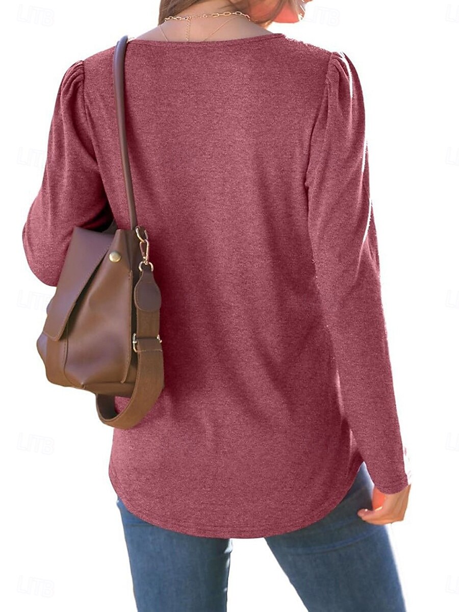 Damen T Shirt Glatt Modisch Modern Brautkleider schlicht Langarm Rundhalsausschnitt Normale Oberteile Täglich Wochenende Rote Braun Beige Herbst Winter 2025 - $31.99 –P9