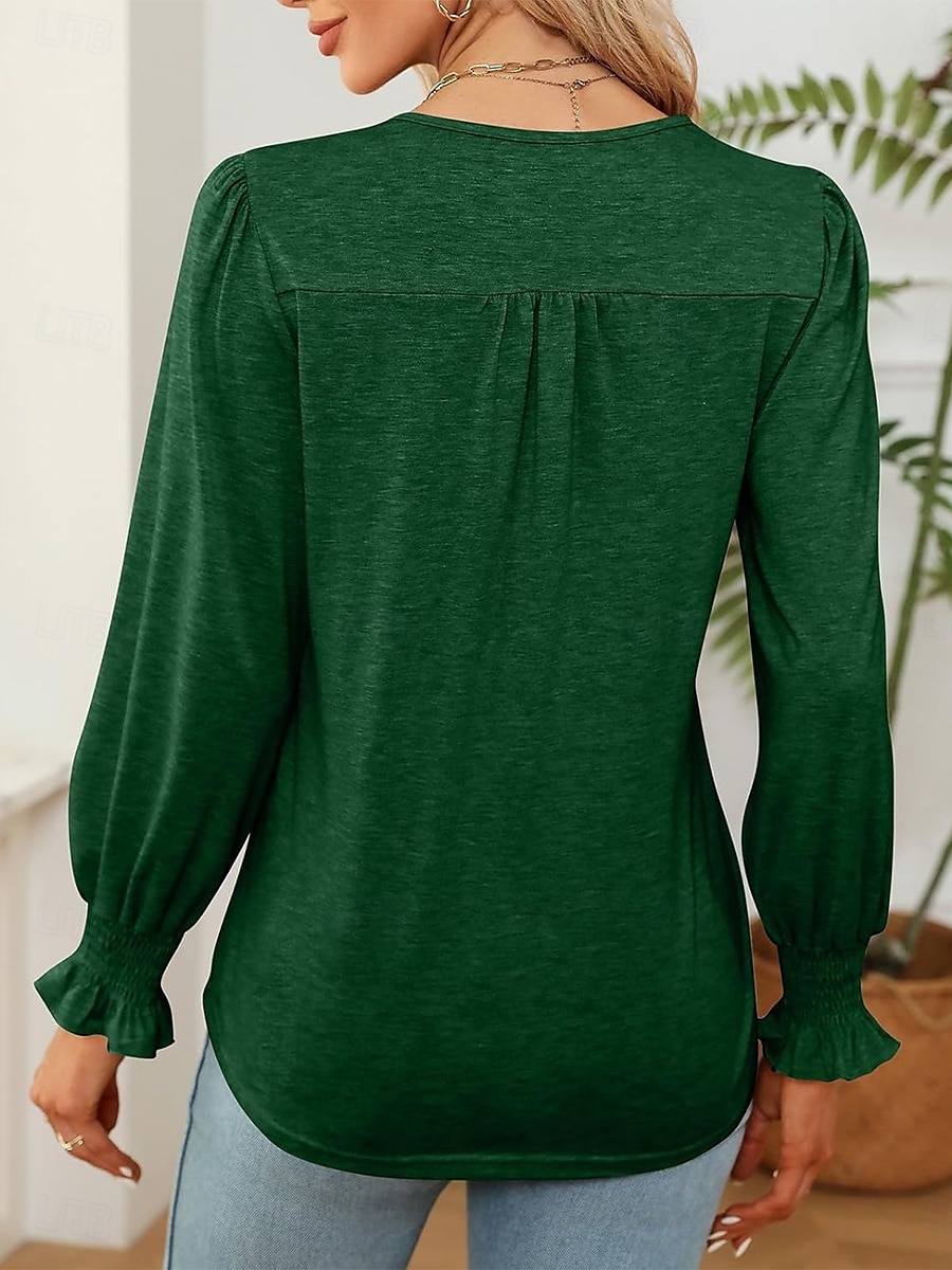 Women's Shirt Blouse Solid Color Basic Casual Long Sleeve Crew Neck Regular Tops Daily Black White Pink Green Fall Winter 2025 - $34.99 –P2