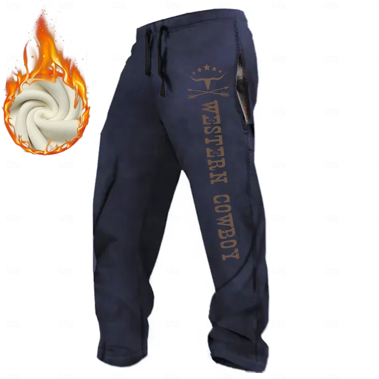 Bărbați Cowboy Jogger Pantaloni de sport din lână Talie elastică cu șnur Epocă Casual În aer liber Casă Stradă Buzunar Pantaloni cu picior drept Termic Iarnă Tipărire 3D Negru Alb Maro 2026 - $44.99 –P2