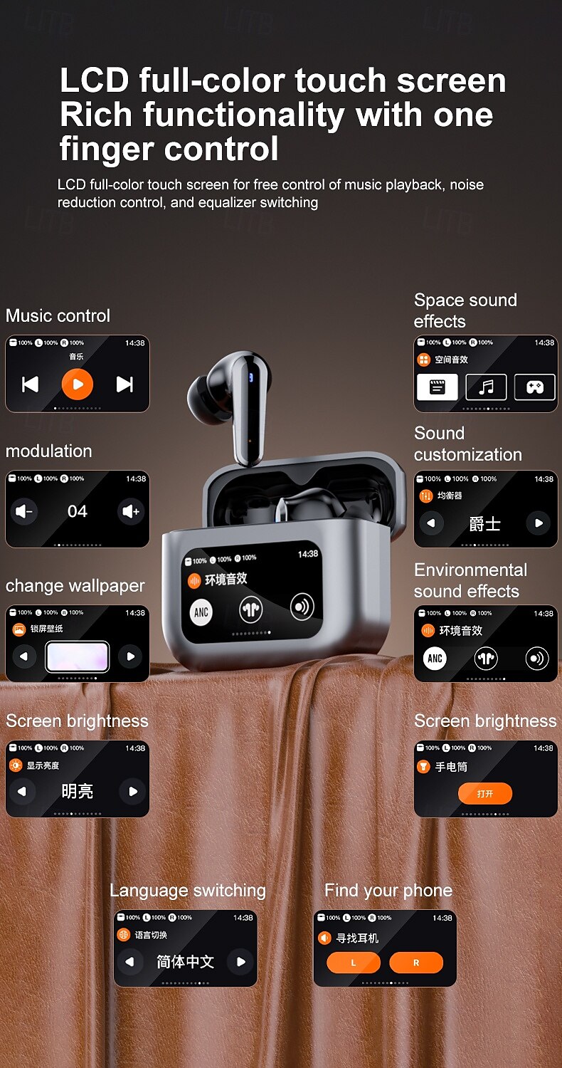 iMosi Q30 Full Color Touch Screen Wireless Earphones Active Noise Canceling Bluetooth 5.4 Headphone ANC TWS Bluetooth Earbuds 2025 - $32.99 –P3