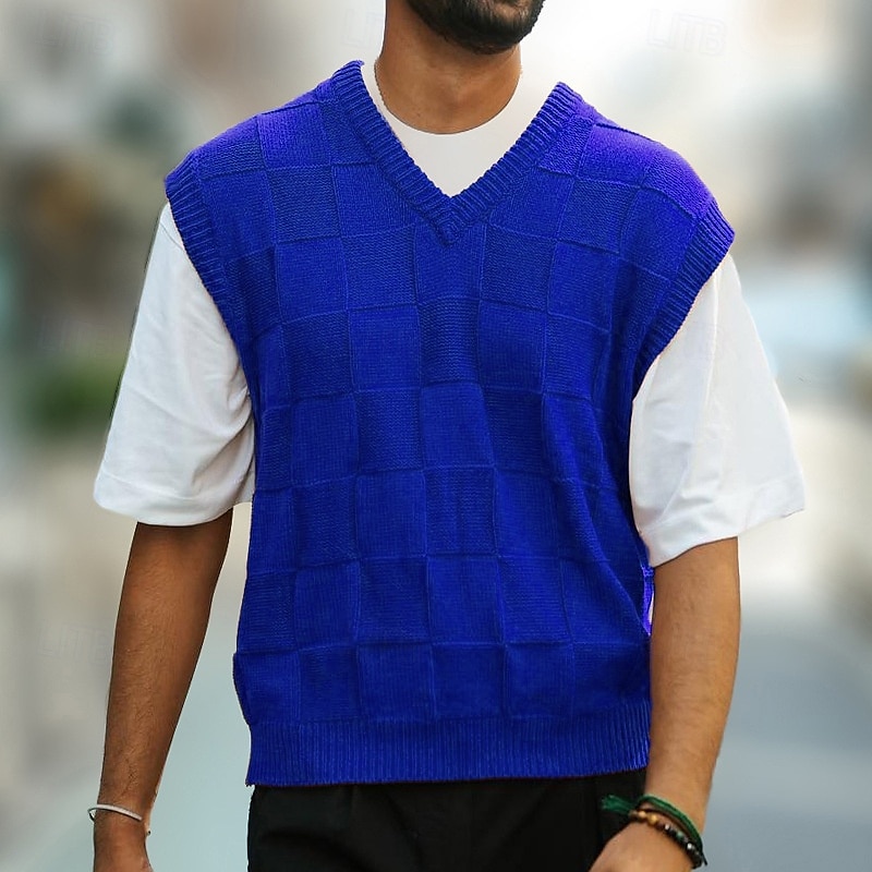 Herre Genser vest Pullover genser Riflet Strikke Normal Strikket Slank passform عادي V-hals Moderne Moderne Arbeid Dagligdagstøy Klær Høst Vinter Svart Kongeblå M L XL 2025 - $25.99 –P5