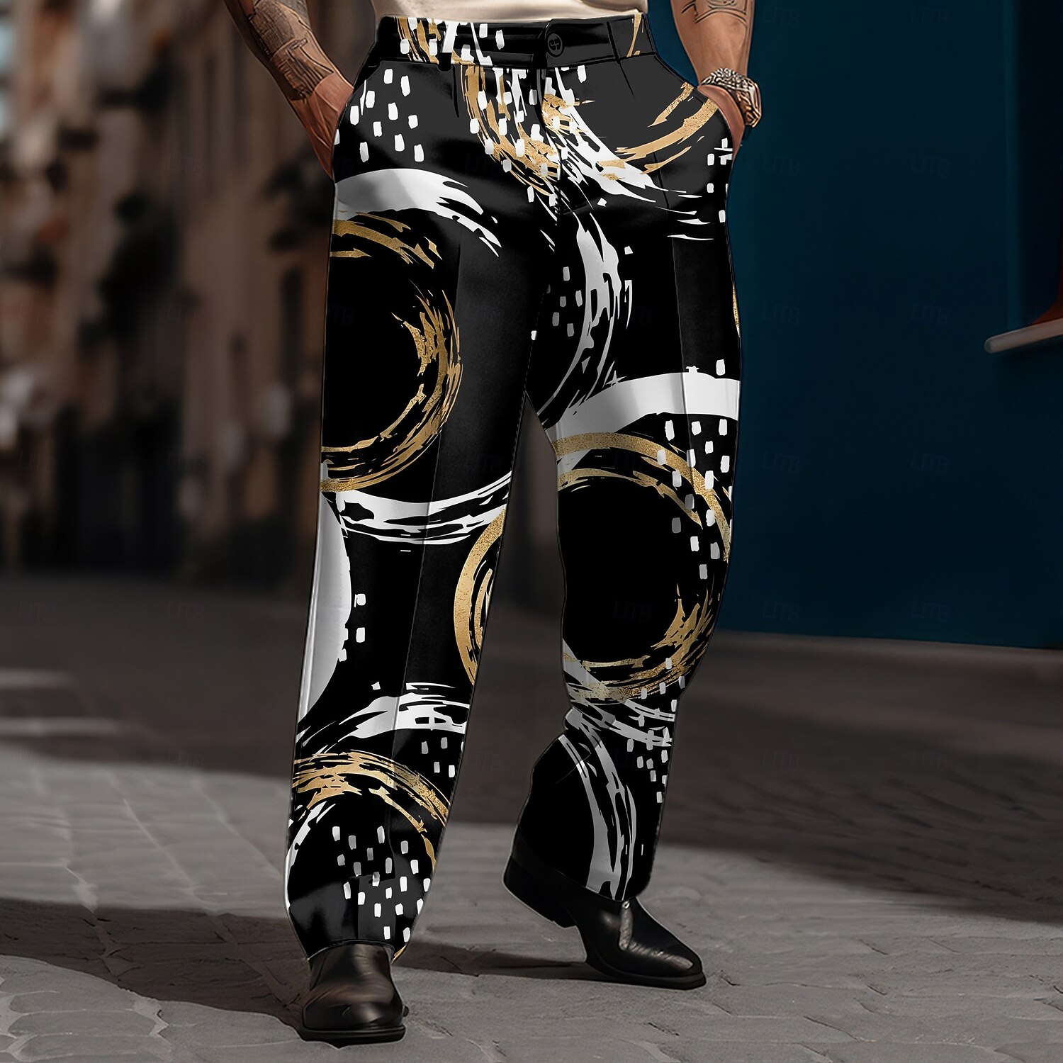 Homens Geométrica Circulo Social Cintura Média Business casual Formal Dia a Dia Zíper Bolsos Calças de perna reta Verão Primavera Outono Impressão 3D Preto de 2026 por $29.99 –P1
