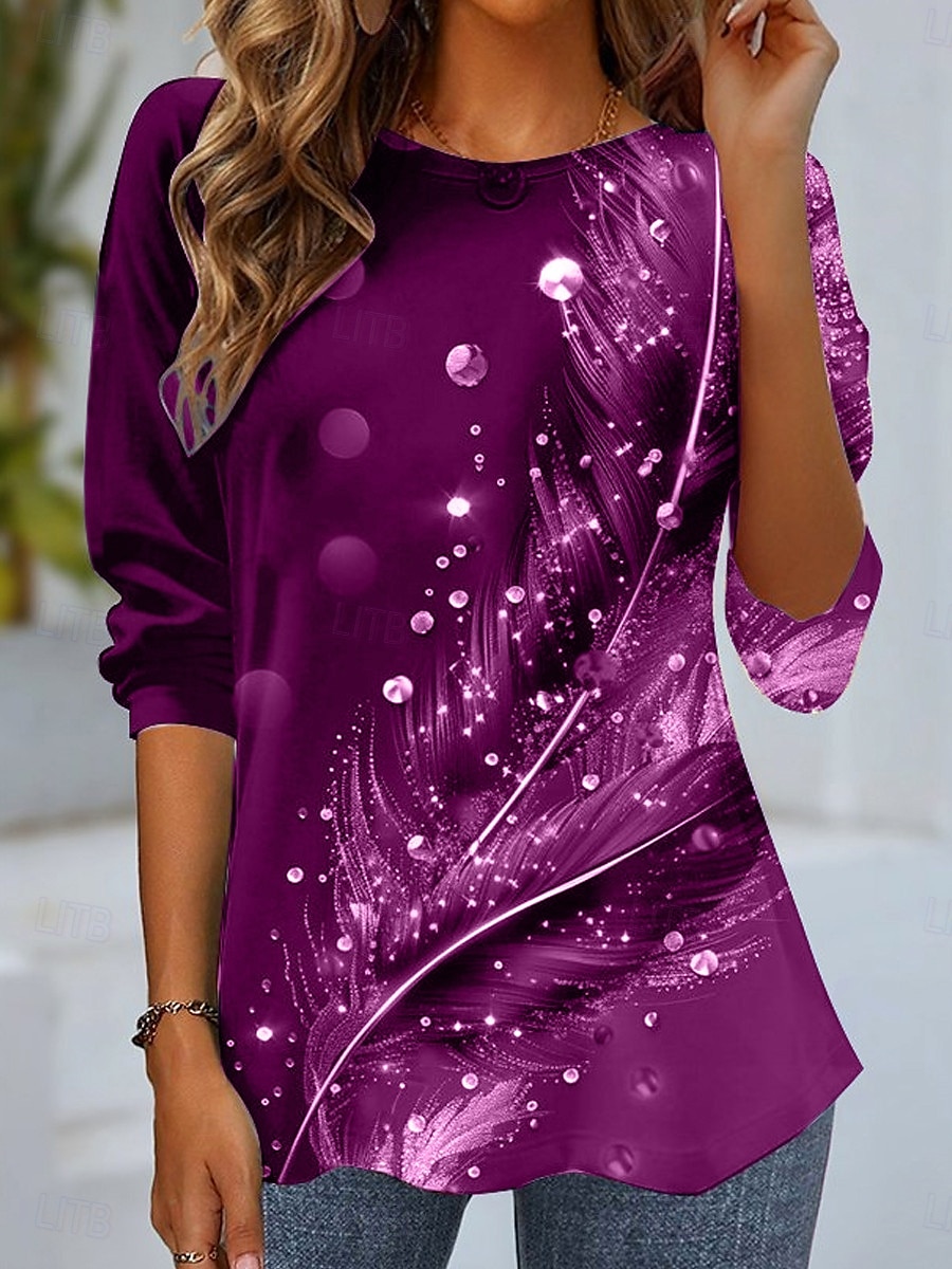 Women's T Shirt Casual Print Long Sleeve Regular Tops Crew Neck Daily Blue Purple Green Spring Fall 2025 - $22.99 –P5