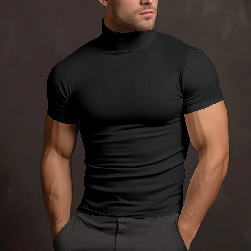 Homens Camiseta Camisa de gola alta Manga Curta Gola Alta Verão Primavera Tecido Moda Casual Confortável Crewneck Férias Rua Feriado Branco Top Tee para Homens de 2026 por $16.49 –P9
