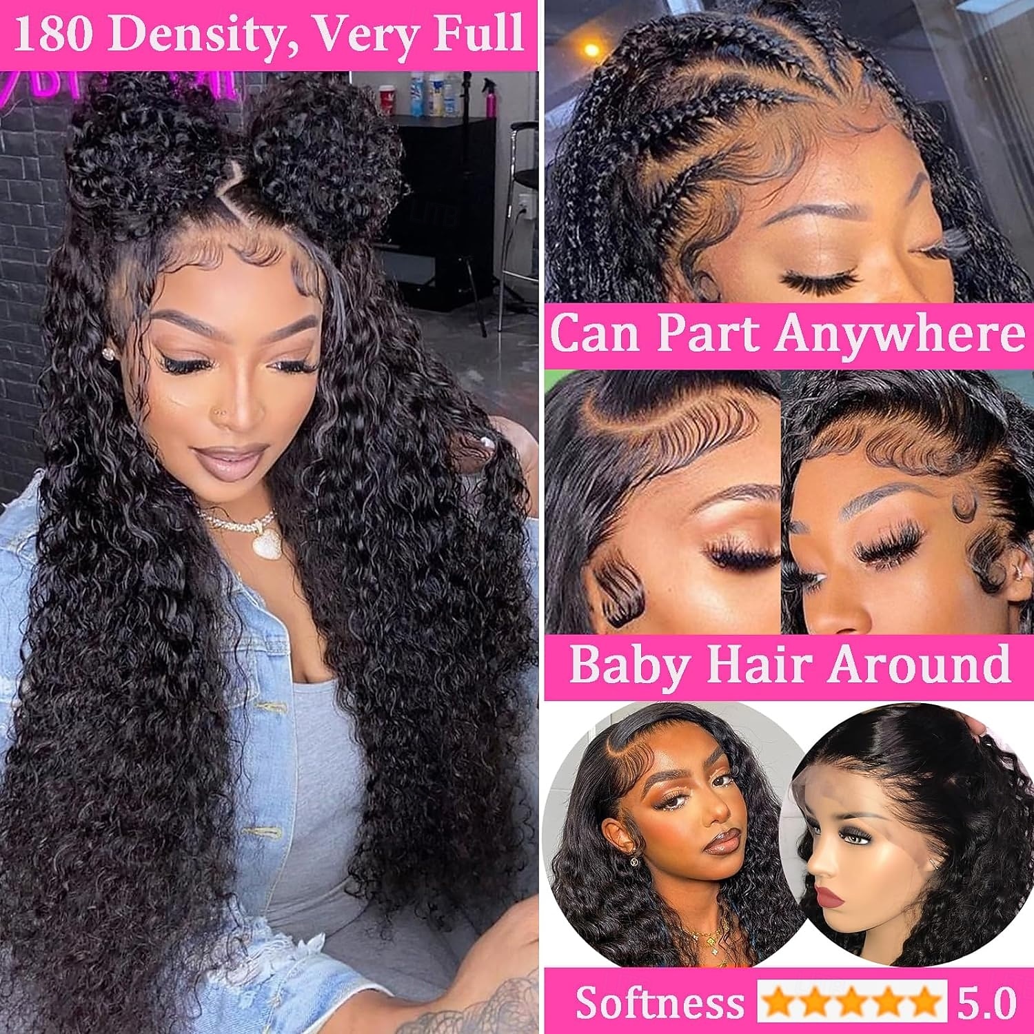 Parrucche frontali in pizzo con onde profonde 13x6, capelli umani, densità 180, parte profonda, parrucche frontali in pizzo con riccioli, capelli umani, pre-pizzicate, parrucca frontale in pizzo del 2025 a $180.99 –P5