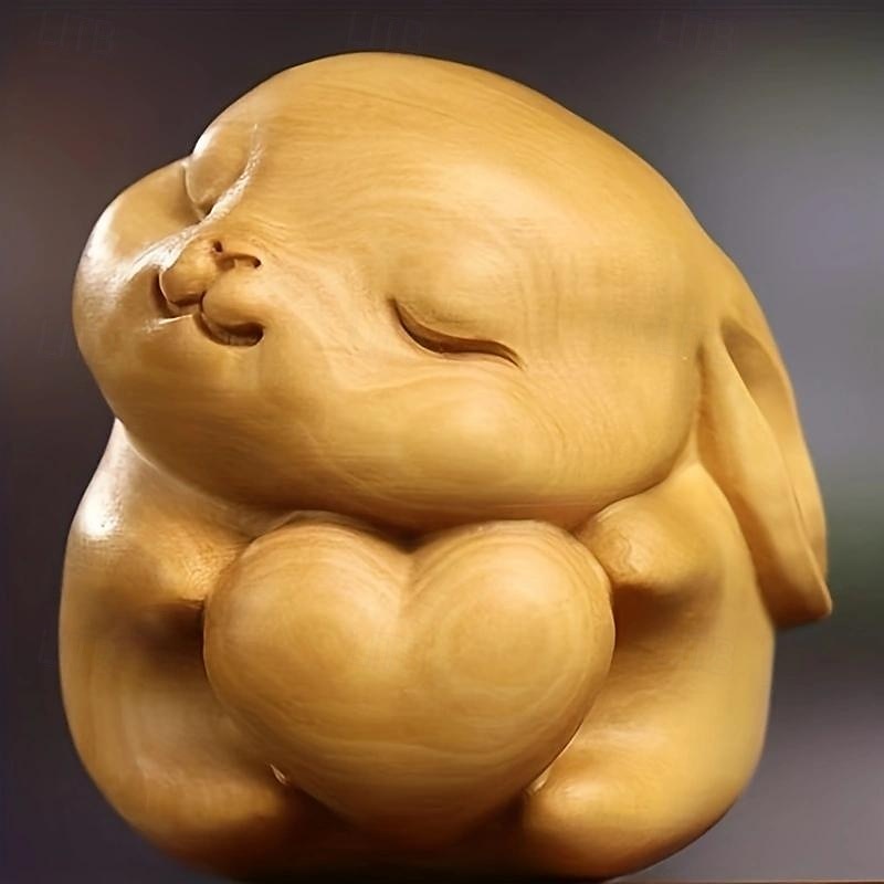 2025年 愛らしい愛らしいウサギの手作り木製フィギュア - コレクションフィギュア、かわいいデスクデコレーション、絶妙な彫刻のディテールを備えた手工芸品シリーズのギフト用品  コレクション – $5.49 -P1