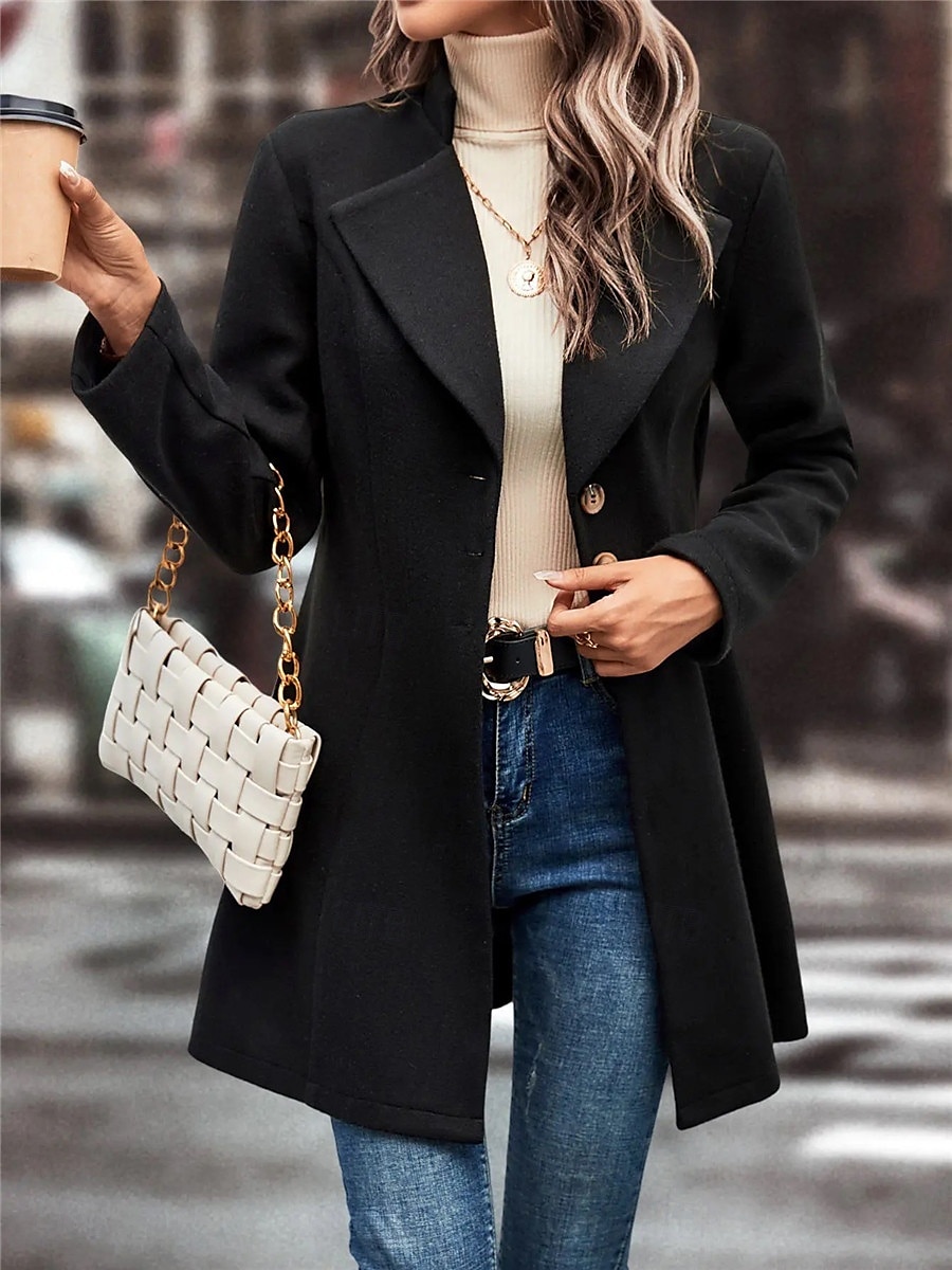Damen Wintermantel Outdoor Strasse Freizeitskleidung Herbst Winter Standard Mantel Regular Fit warm Atmungsaktiv Stilvoll Brautkleider schlicht Jacken Langarm Glatt Mit Taschen Schwarz Aprikose Kaffee 2025 - $51.99 –P11