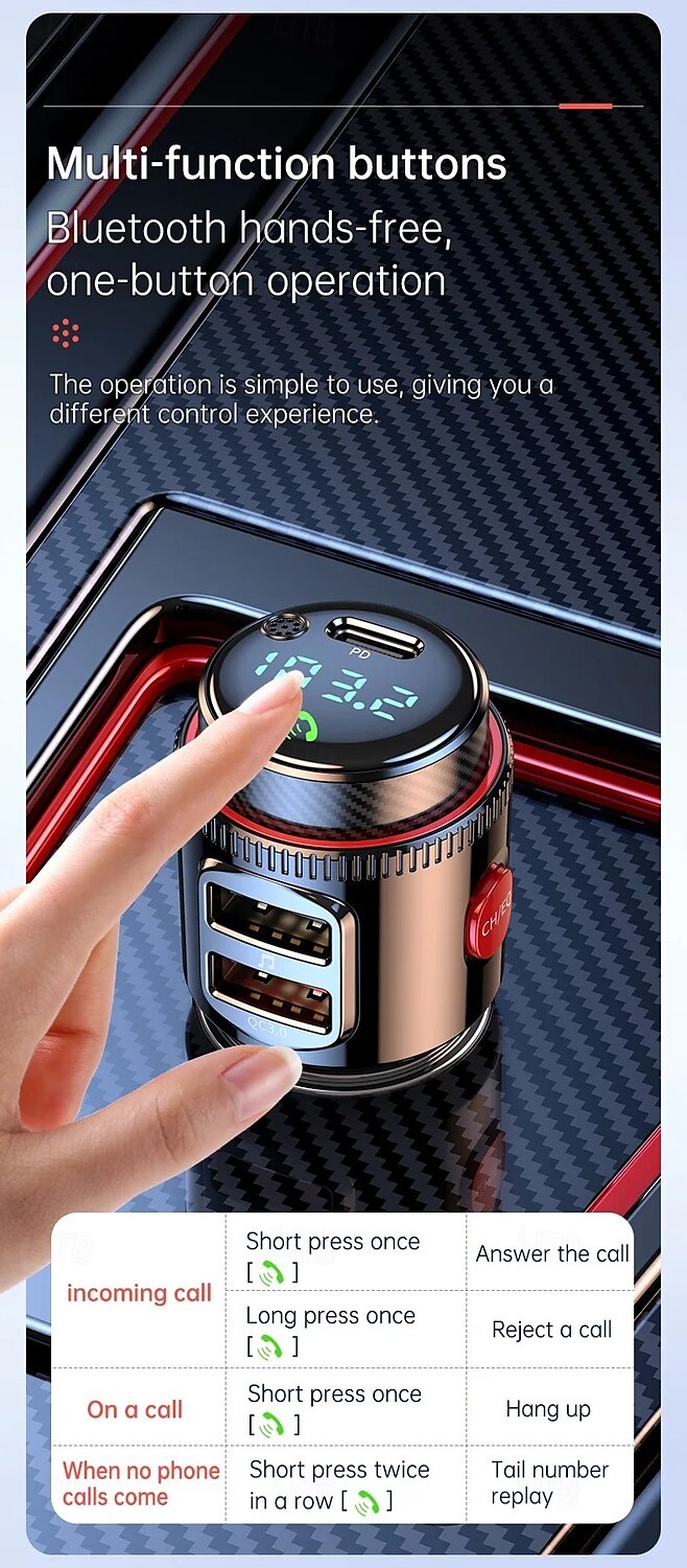 PD30WQC 3.0 Bluetooth 5.4 Car MP3 Player FM Transmitter Wireless Handsfree U Disk Play USB Car Fast Charge Adapter 2025 - $31.99 –P9