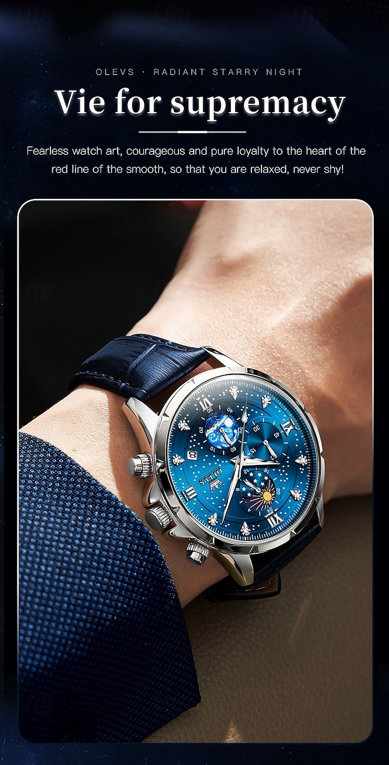 olevs 9807 herenhorloge modetrend multifunctioneel origineel sterrenhemel waterdicht maanfase horloge luxe merk heren quartzhorloge 2025 - $34.99 –P8