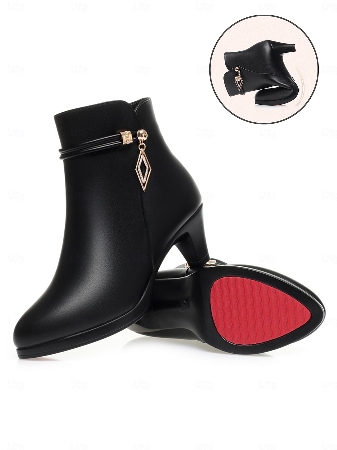 dames enkellaarsjes met bontvoering – warme winterhakken met rits aan de zijkant en chique gouden accenten voor casual en formele kleding 2025 - $46.99 –P5