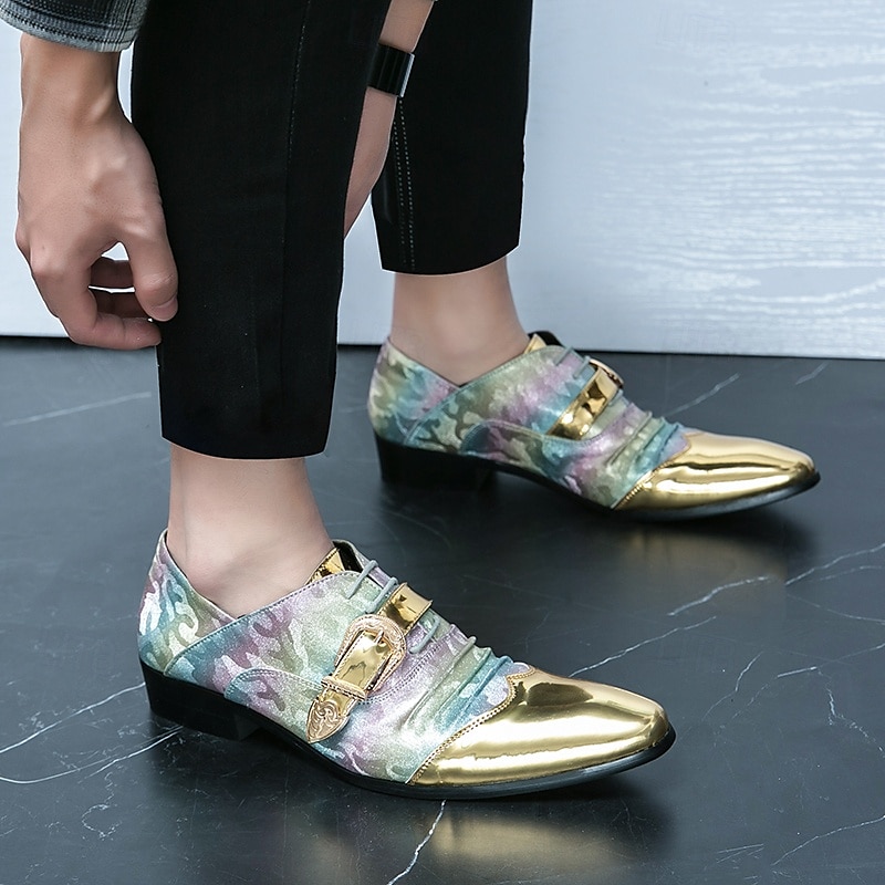 scarpe formali da uomo con puntale in metallo dorato e dettaglio fibbia - elegante design con lacci per feste ed eventi speciali del 2025 a $54.99 –P6
