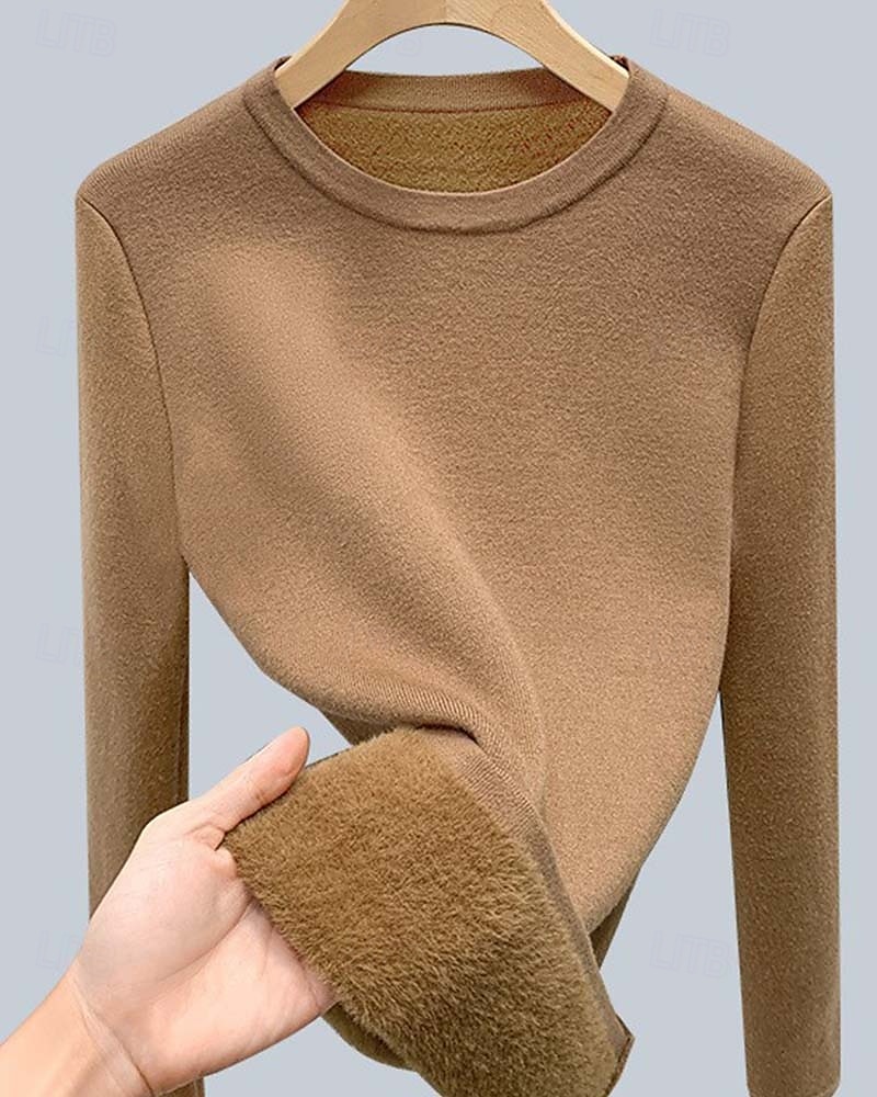 Dames Trui Modieus Dagelijks Basic Effen Kleur Strakke ronde hals Gebreid Lange mouw Normale tops breien Werk Zwart Kameel Herfst Winter 2025 - $71.99 –P1
