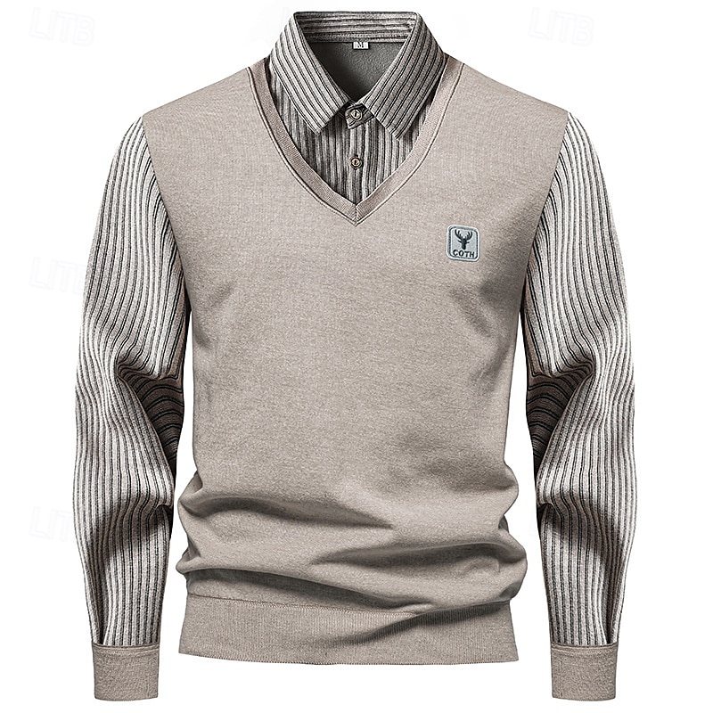 Herren Pullover Strickpullover Herren Pullover Gerippt Stricken Standard Strick gefälschtes zweiteiliges Streifen Hemdkragen Modisch Brautkleider schlicht Freizeitskleidung Verabredung Bekleidung 2025 - $13.49 –P5