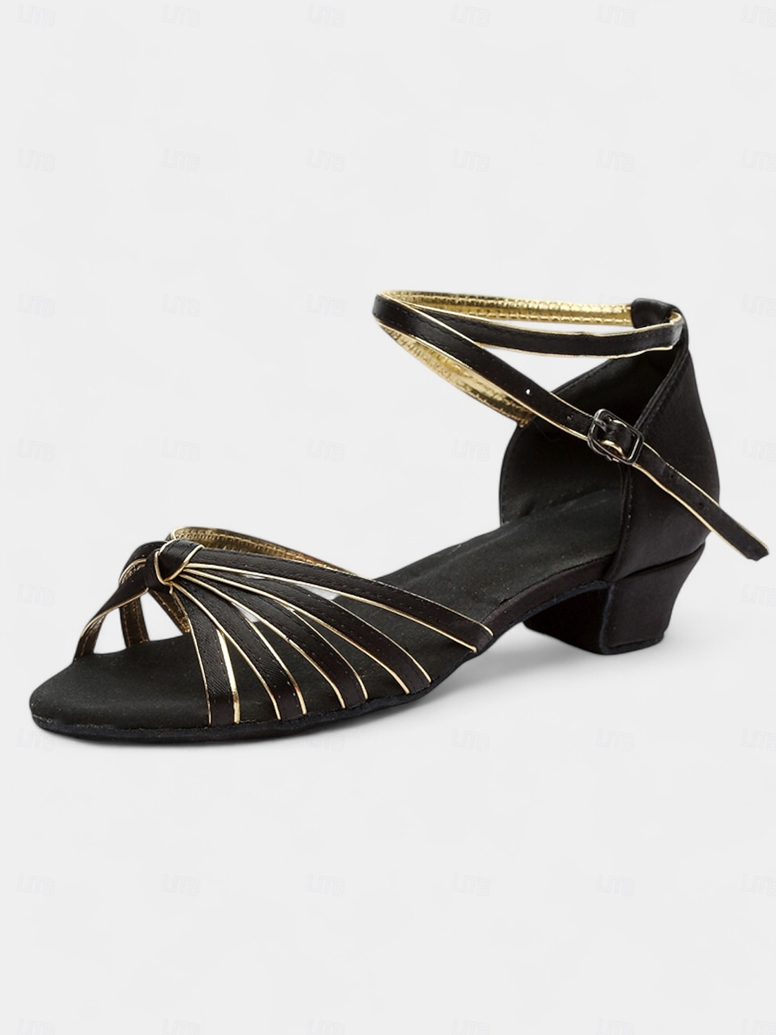 sandali da ballo latino in raso da donna con design a cinturini, suola in morbida pelle scamosciata e tacco basso - perfetti per balli da sala, salsa e balli sociali del 2025 a $34.99 –P3