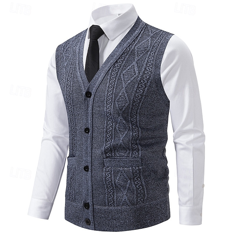 Men's Sweater Vest Dress Sweater Vest Knitwear Cardigan Vest Ribbed Knit Regular Pocket Plaid / Striped / Chevron / Round V Neck Fashion Classic Daily Wear Date Clothing Apparel Fall & Winter Black 2025 - $21.99 –P4