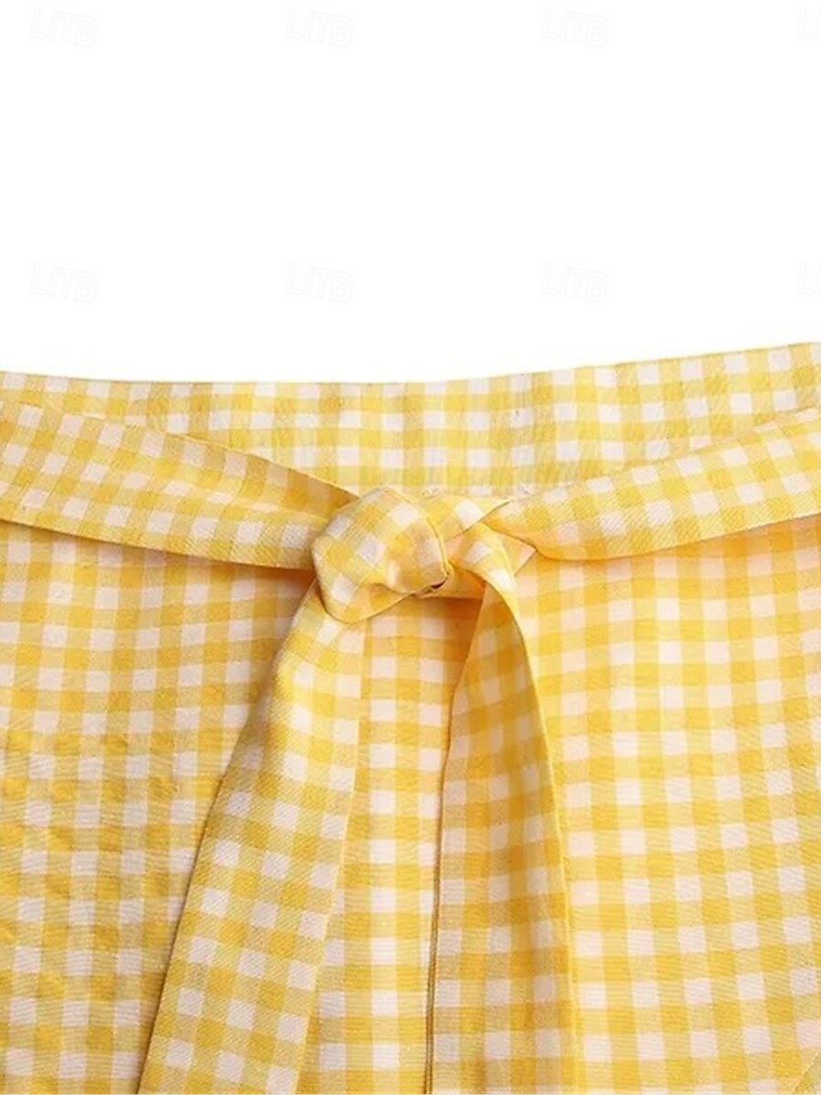 gonna da donna tromba / sirena gonne lunghe volant plaid strada quotidiano moda invernale casual nero giallo blu navy del 2025 a GBP £21 –P6