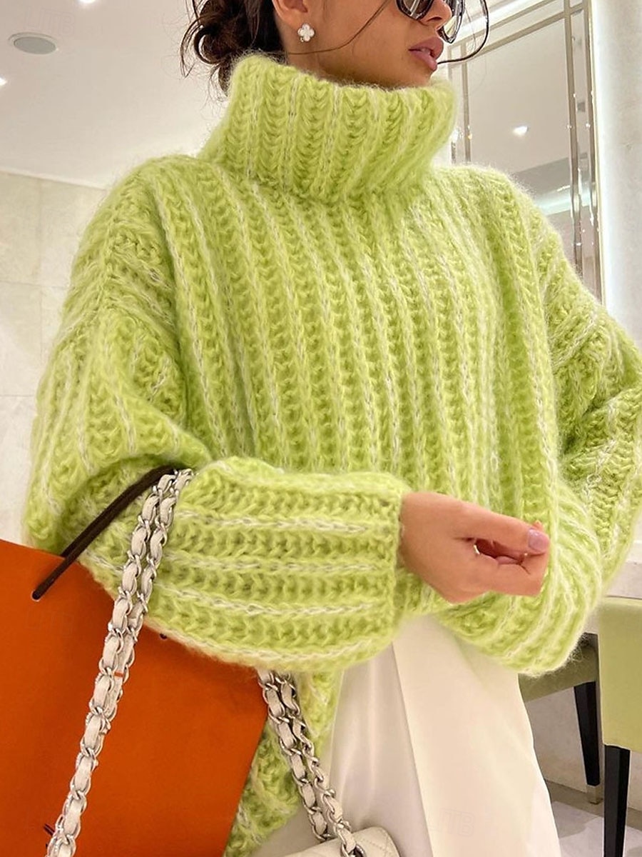 Per donna Felpa Pullover Maglione Informale Morbido Colore puro Grosso A collo alto Lavorato a maglia Manica lunga Top regolari Maglia Esterno Giornaliero Fine settimana Rosa Blu Autunno Inverno del 2025 a $54.99 –P8