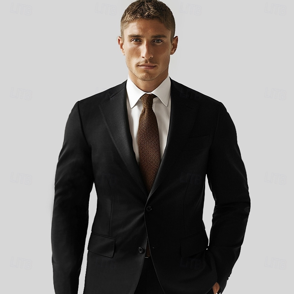 Men's Wool Blazer Jacket School Formal Wedding Elegant Warm Fall Winter Wool Solid Color Single Breasted One-button Blazer Black 2025 - $93.99 –P1