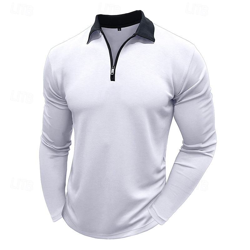 Men's Quarter Zip Polo Golf Shirt Vacation Casual Daily Quarter Zip Long Sleeve Fashion Basic Color Block Front Zipper Spring &  Fall Regular Fit Black White Burgundy Navy Blue Khaki Army Green 2025 - $23.99 –P12