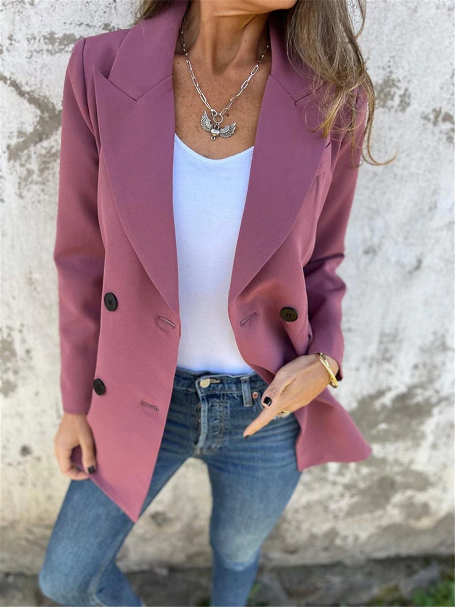 Dames Blazer Werk nappi Effen Kleur Ademend OL-stijl Normale pasvorm bovenkleding Lange mouw Herfst Wit S 2025 - $51.99 –P8