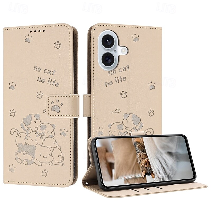 telefone Capinha Para iPhone 16 Pro Max Plus iPhone 15 Pro Max Plus iPhone 14 13 12 11 Pro Max Plus Mini SE Capa para Cartão Wallet Com Suporte Proteção de corpo inteiro com pulseira Gato Retro TPU de 2025 por $16.99 –P6