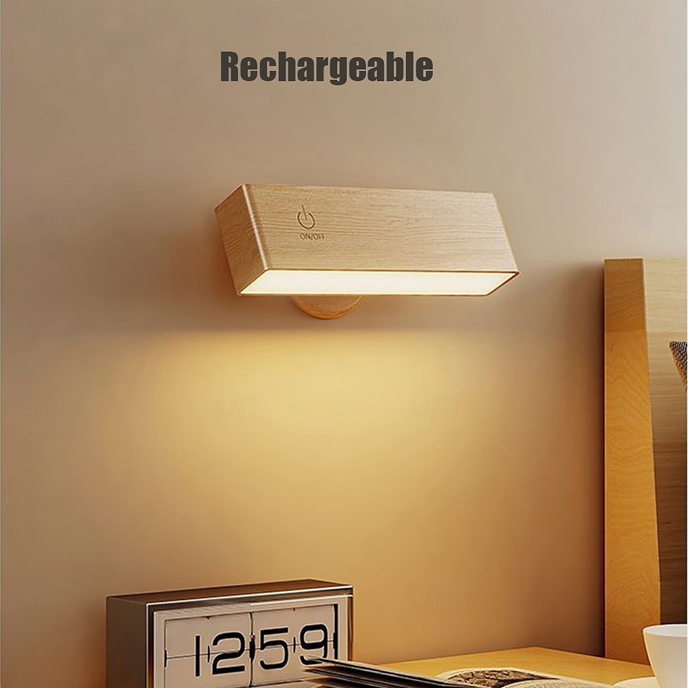 Nordic Wood Wall Lamp, 360° Rotating Dimmable Wall Sconce with Touchable Magnetic Cordless Mount for Bedroom & Reading 2025 - $50.99 –P5