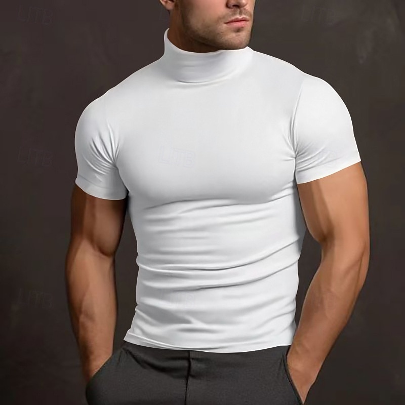 Homens Camiseta Camisa de gola alta Manga Curta Gola Alta Verão Primavera Tecido Moda Casual Confortável Crewneck Férias Rua Feriado Branco Top Tee para Homens de 2026 por $16.49 –P1