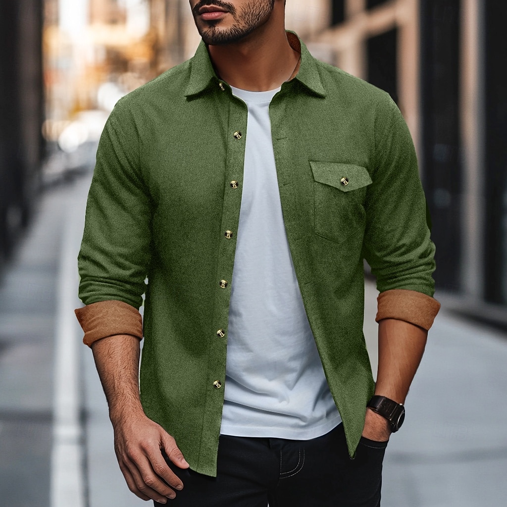 Herren Hemd Flanelljacke Flanell Hemden Knopfhemd Cargo-Shirt Feste Farbe Outdoor Arbeit Schwarz Weiß Hellgrün Wein Langarm Umlegekragen Frühling & Herbst Bekleidung Farbblock 2026 - $28.99 –P5