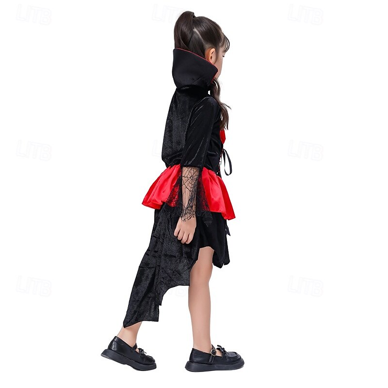Kids Girls' Dress Color Block halloween custome Long Sleeve Performance Party Patchwork Gothic Costume Polyester Knee-length Casual Dress Summer Spring 4 years+ Red 2025 - $32.99 –P5