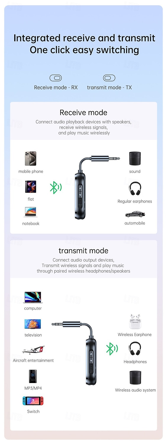 New Bluetooth 5.4 receiving transmitter car AUX two-in-one aircraft TV dedicated wireless transmitter one for two 2025 - $33.99 –P5