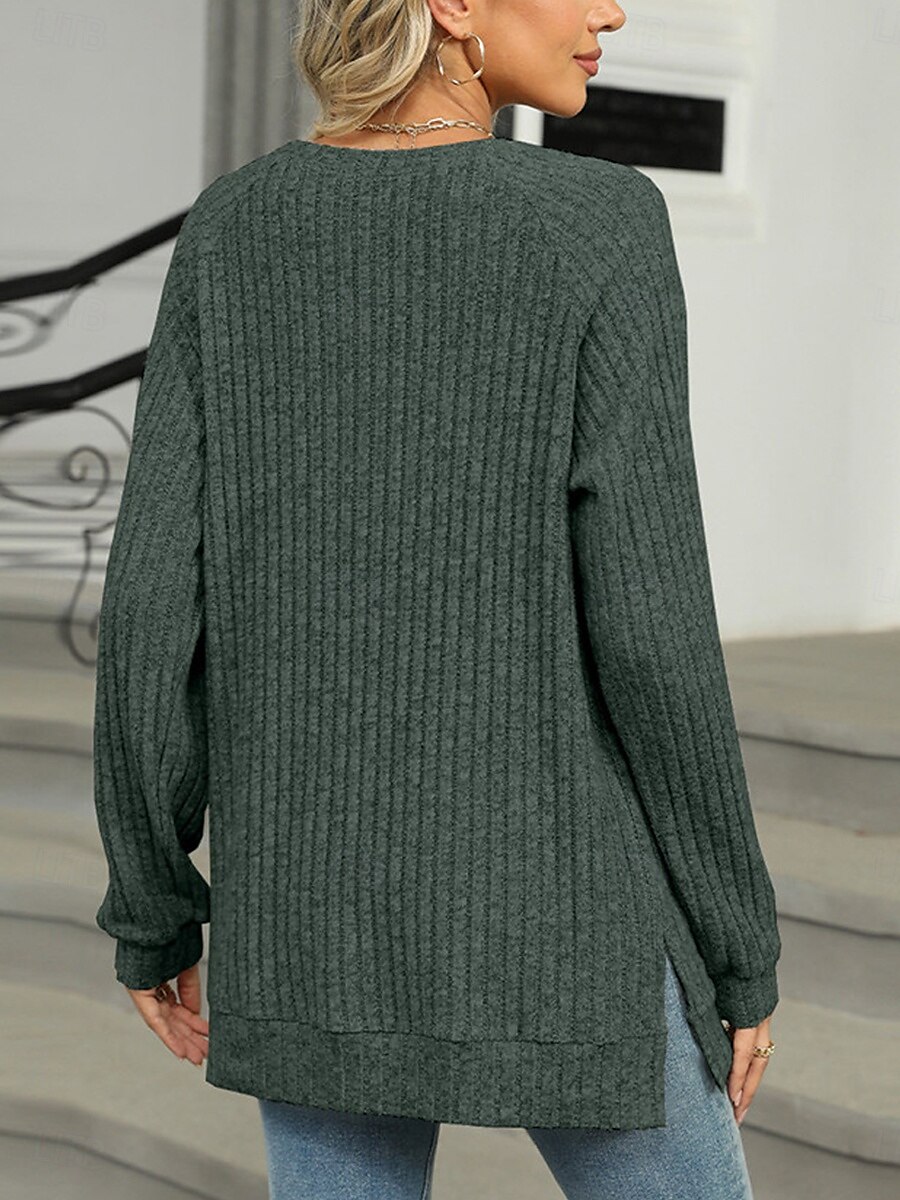 Per donna maglietta Liscio Di tendenza Moderno Informale Manica lunga Girocollo Top regolari Giornaliero Fine settimana Bottoni Rosa Blu Verde Cachi Autunno Inverno del 2025 a $29.99 –P14