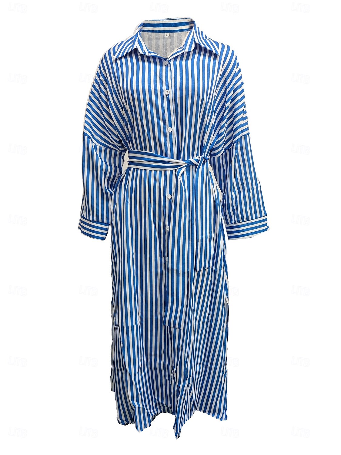 rochie camasa dama dunga geometrica imprimeu nasturi decolteu in V rochie lunga maxi rochie eleganta zilnic jumatate maneca iarna 2025 - $41.99 –P9