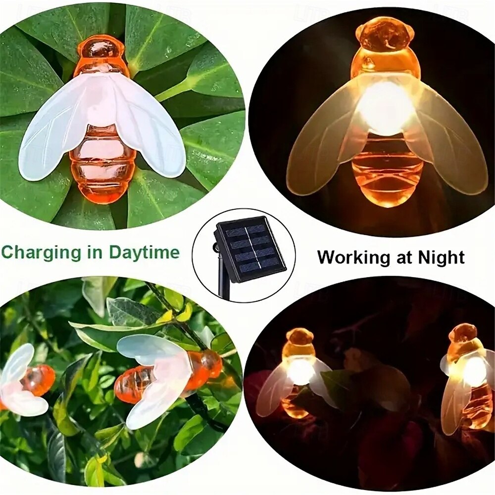 3M Solar Powered Bee String Lights, 20 LEDs Waterproof Outdoor Lights with Mounting Bracket for Christmas, Patio, Yard, Warm White, White Multicolor, Blue 2025 - $18.99 –P16
